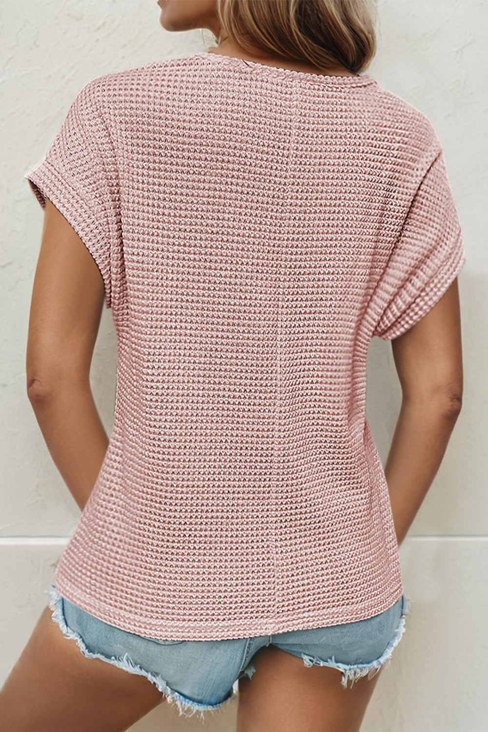 Mist Green Lace Patchwork Waffle Short Sleeve Top-Tops/Tops & Tees-[Adult]-[Female]-2022 Online Blue Zone Planet