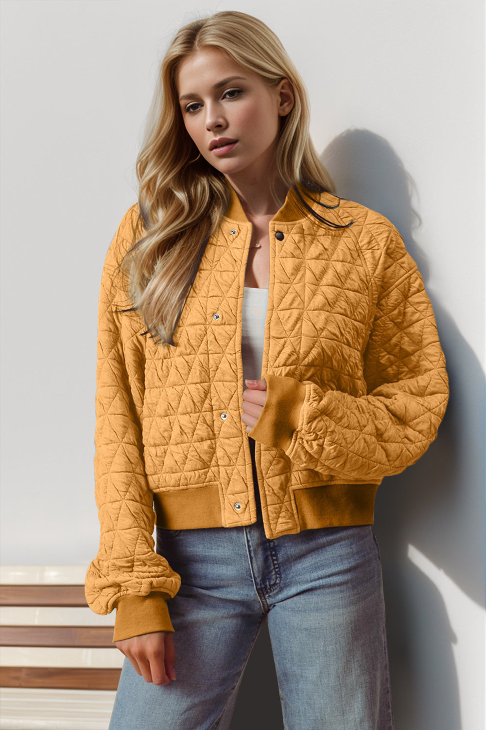 Double Take Quilted Snap Down Cropped Bomber Jacket-TOPS / DRESSES-[Adult]-[Female]-Gold-S-2022 Online Blue Zone Planet