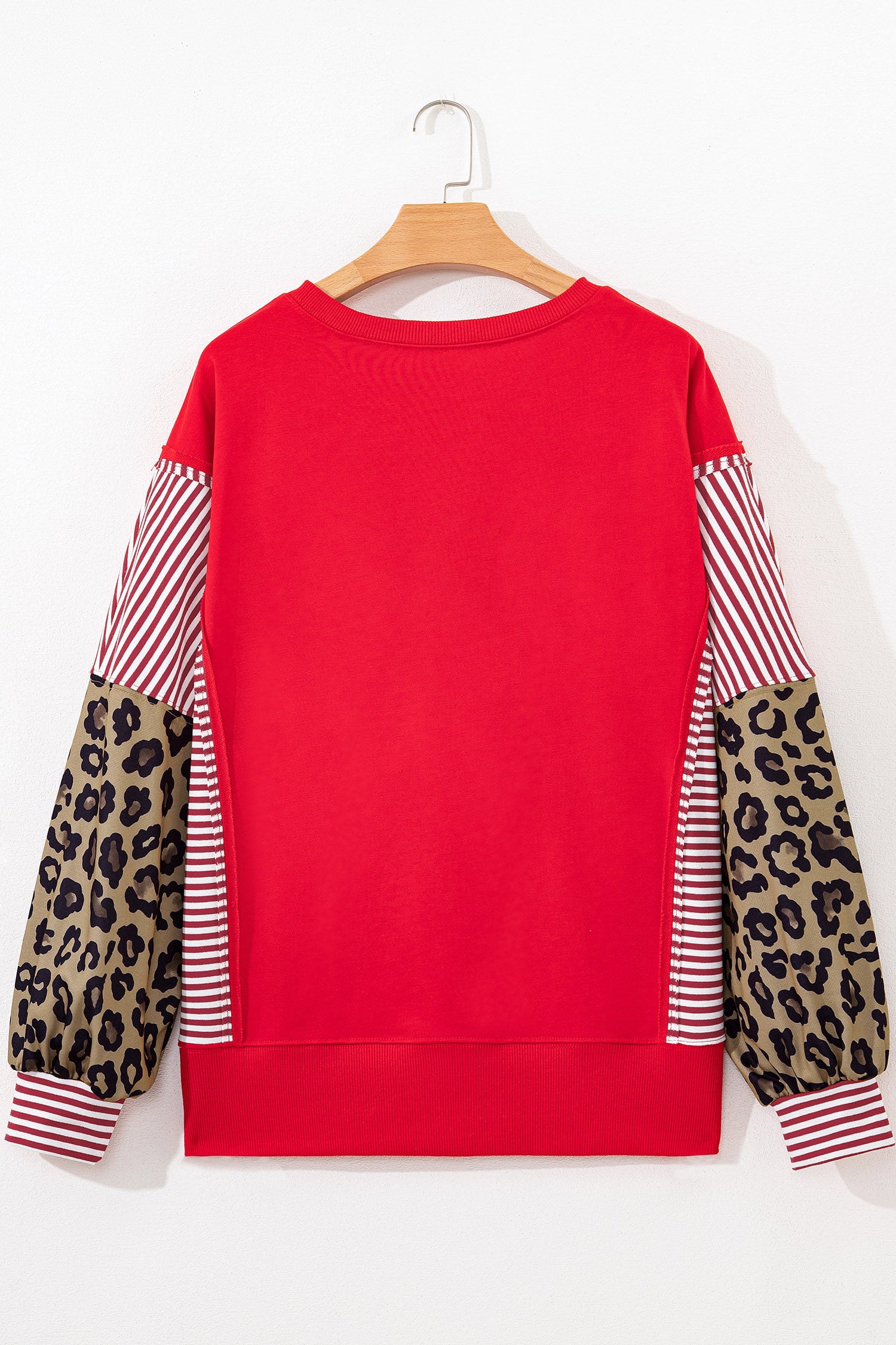 Racing Red Striped Patchwork Sleeve Colorblock Sweatshirt-Tops/Sweatshirts & Hoodies-[Adult]-[Female]-2022 Online Blue Zone Planet
