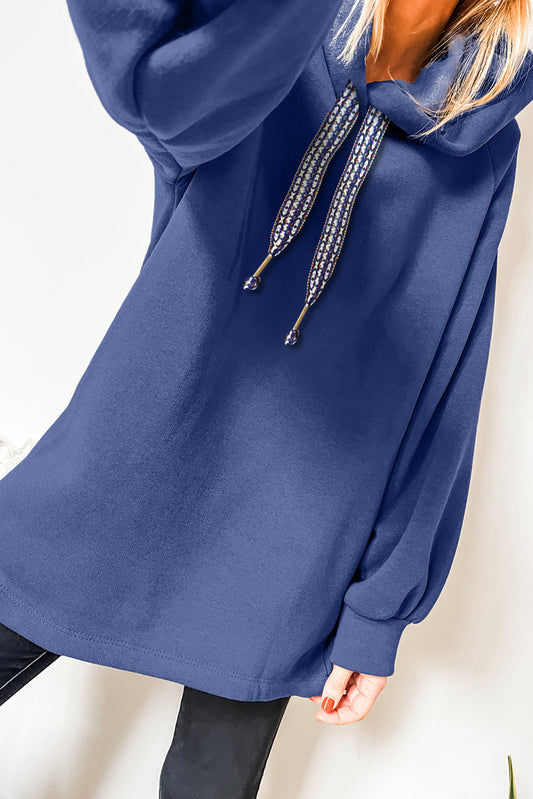 Dirty blue Fleece Lined Adjustable Drawstring Oversize Tunic Hoodie-Tops/Sweatshirts & Hoodies-[Adult]-[Female]-Dirty blue-S-2022 Online Blue Zone Planet