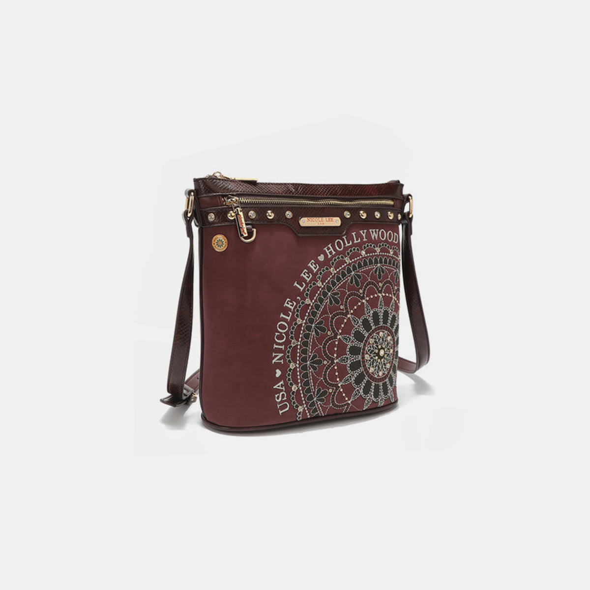 Blue Zone Planet | Nicole Lee USA Metallic Stitching Embroidery Inlaid Rhinestone Crossbody Bag-TOPS / DRESSES-[Adult]-[Female]-2022 Online Blue Zone Planet