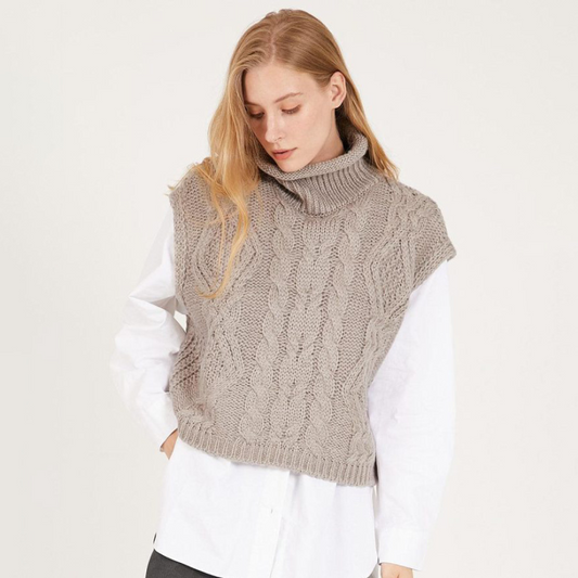 New Women's High Neck Jacquard Vest Sleeveless Knit Sweater-[Adult]-[Female]-Misty grey-S-2022 Online Blue Zone Planet