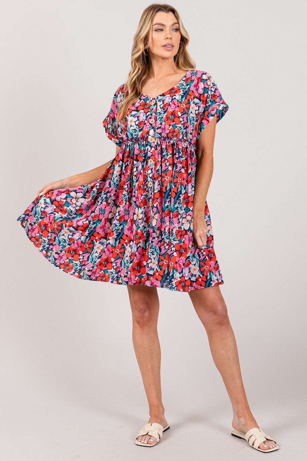 SAGE + FIG Floral Button Down Short Sleeve Mini Dress-TOPS / DRESSES-[Adult]-[Female]-2022 Online Blue Zone Planet