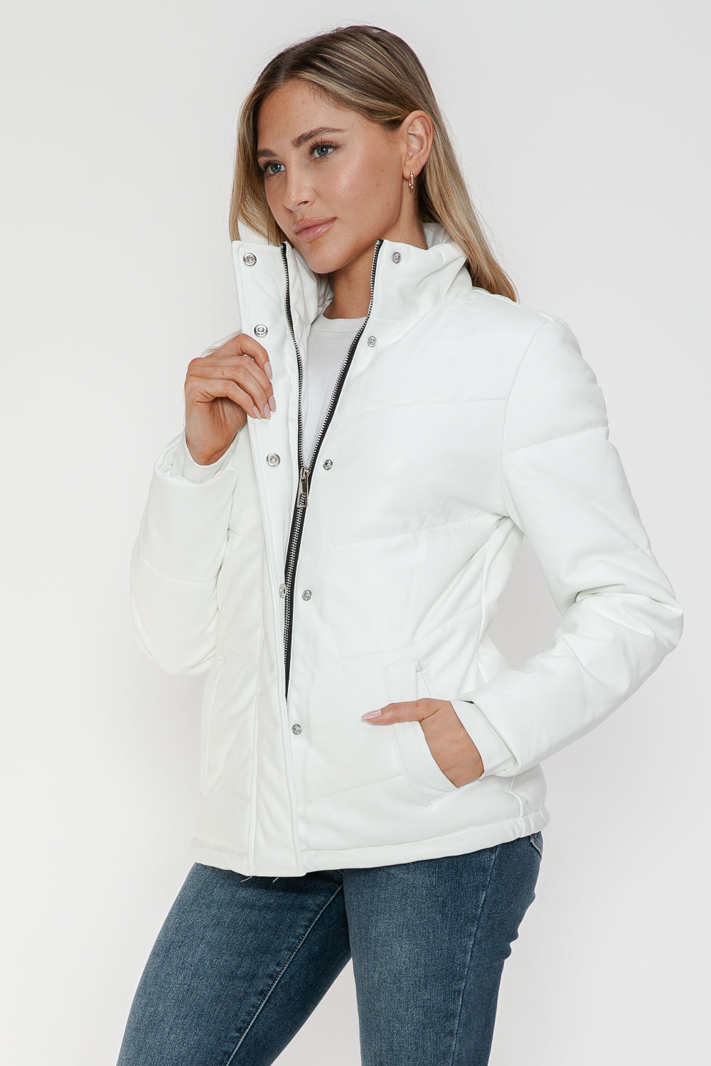 Blue Zone Planet | Snobbish Pocketed Zip Up Turtleneck Puffer Jacket-TOPS / DRESSES-[Adult]-[Female]-2022 Online Blue Zone Planet