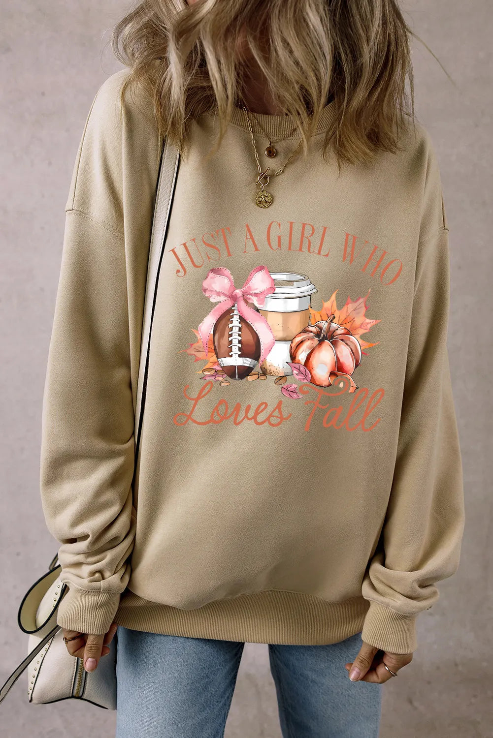 Graphic Round Neck Long Sleeve Sweatshirt-TOPS / DRESSES-[Adult]-[Female]-Khaki-S-2022 Online Blue Zone Planet