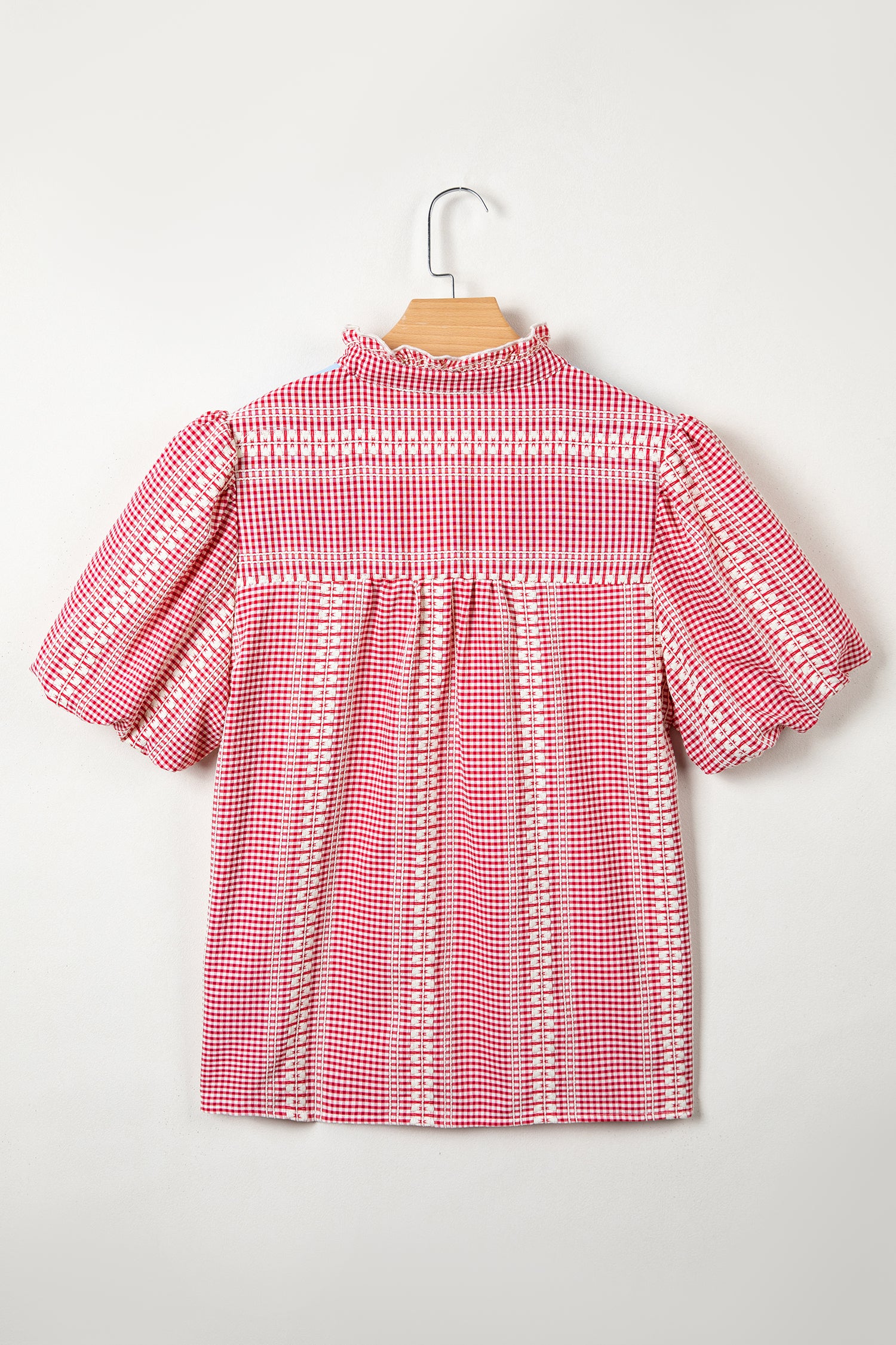 Brown Western Pony Embroidered Yoke Puff Sleeve Gingham Blouse-Tops/Blouses & Shirts-[Adult]-[Female]-2022 Online Blue Zone Planet