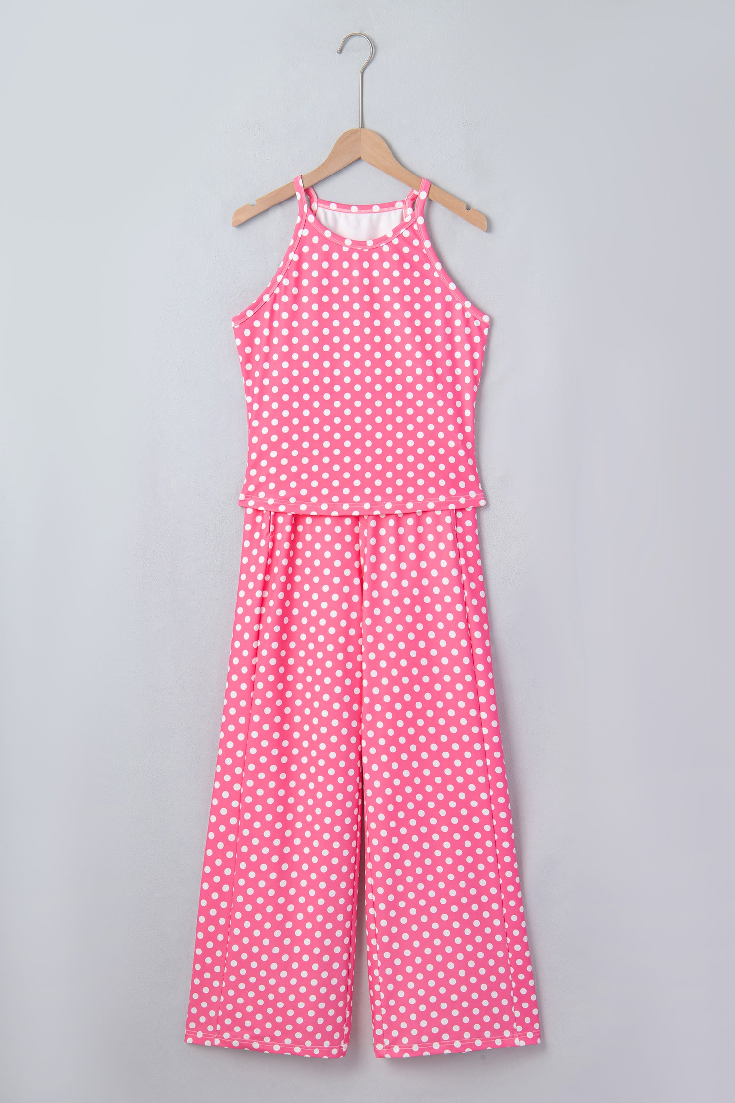 Pink Polka Dot Print Slim Tank Loose Pants 2pcs Outfit-Two Piece Sets/Pant Sets-[Adult]-[Female]-2022 Online Blue Zone Planet