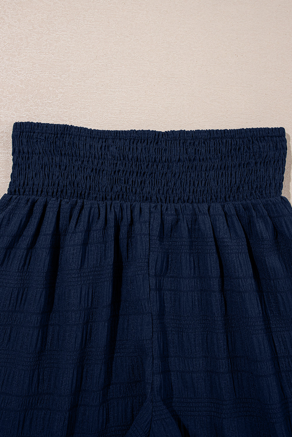 Dirty Blue Textured Square Neck Top And Shirred High Waist Shorts Set-Two Piece Sets/Short Sets-[Adult]-[Female]-2022 Online Blue Zone Planet