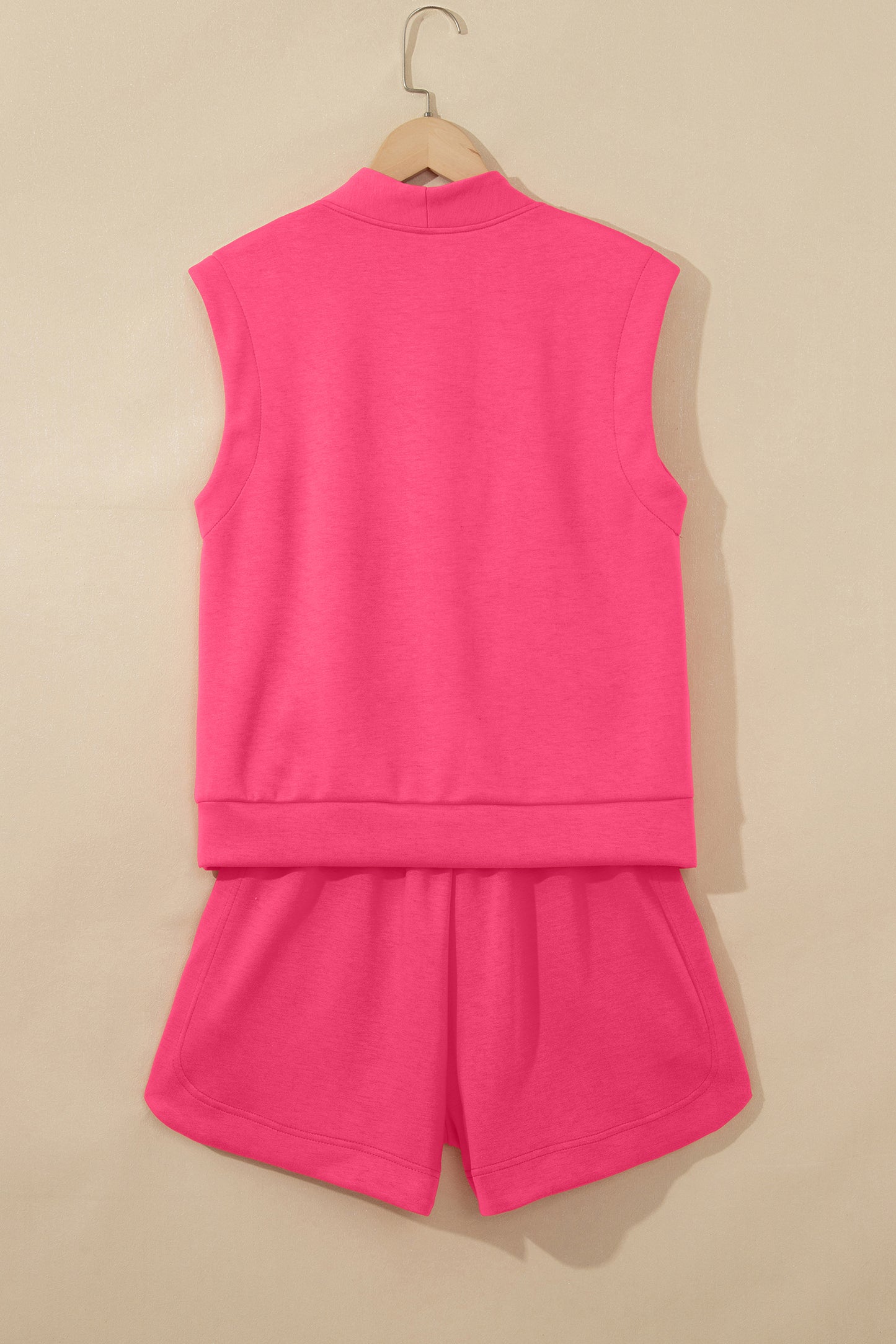 Fiery Red Quarter Zip Sleeveless Top Drawstring Shorts Casual 2pcs Outfit-Two Piece Sets/Short Sets-[Adult]-[Female]-2022 Online Blue Zone Planet