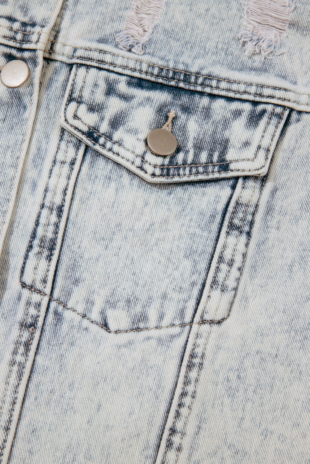 Beau Blue Light Wash Buttoned Chest Pocket Puff Sleeve Denim Jacket-Outerwear/Denim jackets-[Adult]-[Female]-2022 Online Blue Zone Planet
