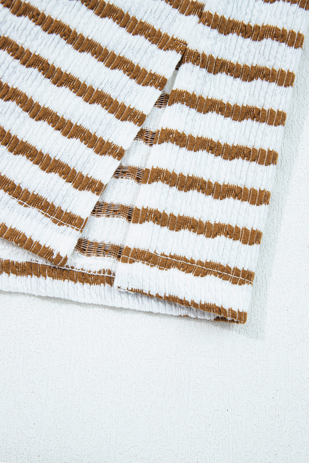 Khaki Stripe Plus Size Collared V Neck Loose Pullover Drawstring Elastic Waist Wide Leg Pant Set-Plus Size/Plus Size Loungewear-[Adult]-[Female]-2022 Online Blue Zone Planet