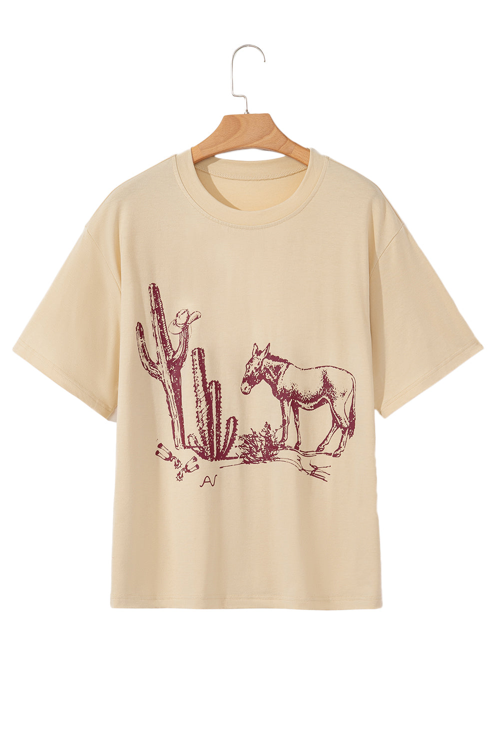 Parchment Western Burro Cactus Crew Neck Graphic Tee-Plus Size/Plus Size Tops/Plus Size Tops & Tees-[Adult]-[Female]-2022 Online Blue Zone Planet