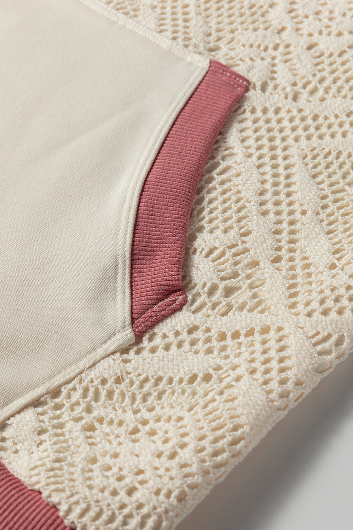 White Contrast Trim Crochet Knit Patchwork Exposed Seam Hoodie-Tops/Sweatshirts & Hoodies-[Adult]-[Female]-2022 Online Blue Zone Planet