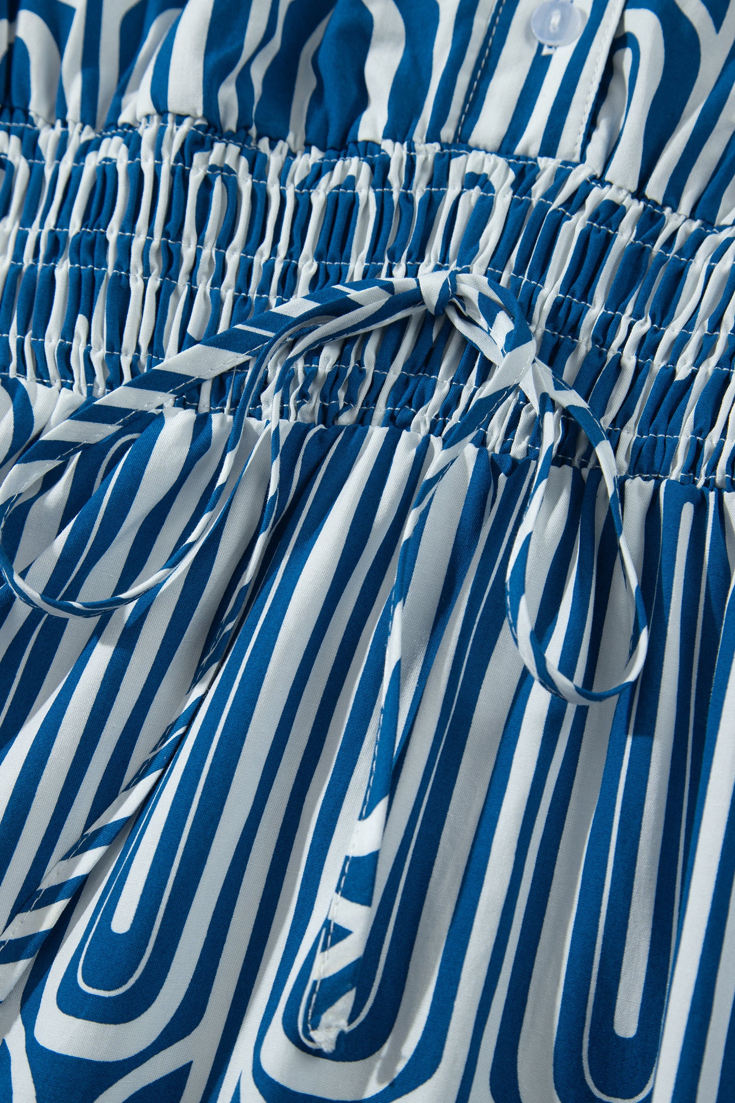 Blue Geometric Print Short Sleeve Drawstring Shirt Collar Dress-TOPS / DRESSES-[Adult]-[Female]-2022 Online Blue Zone Planet