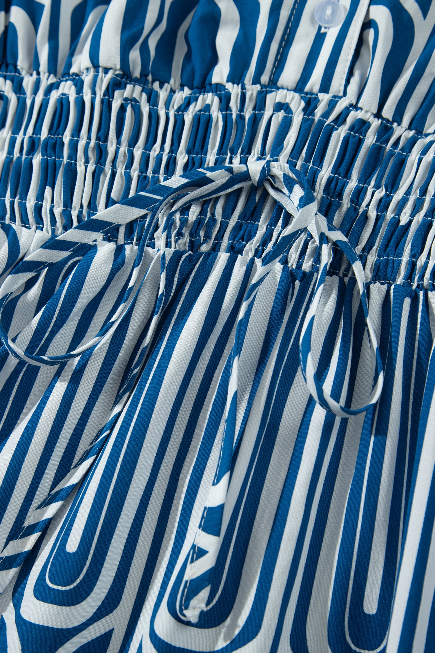 Blue Geometric Print Short Sleeve Drawstring Shirt Collar Dress-TOPS / DRESSES-[Adult]-[Female]-2022 Online Blue Zone Planet