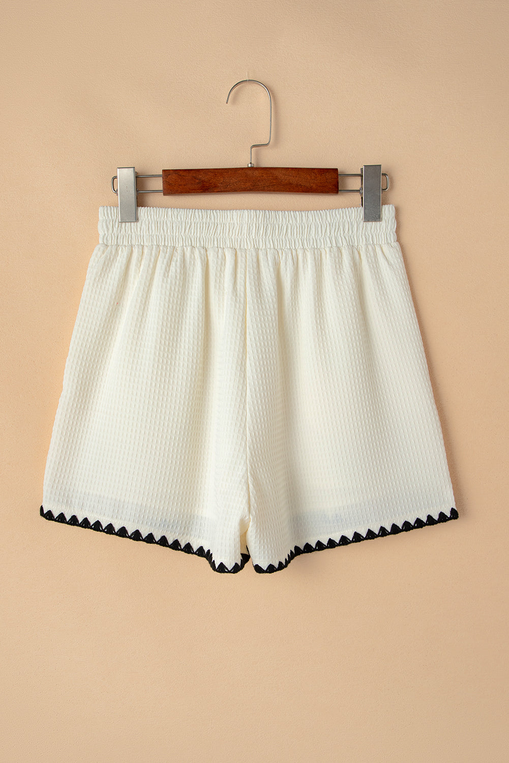 White Waffle Texture Contrast Ricrac Hemline Casual Shorts-Bottoms/Casual Shorts-[Adult]-[Female]-2022 Online Blue Zone Planet