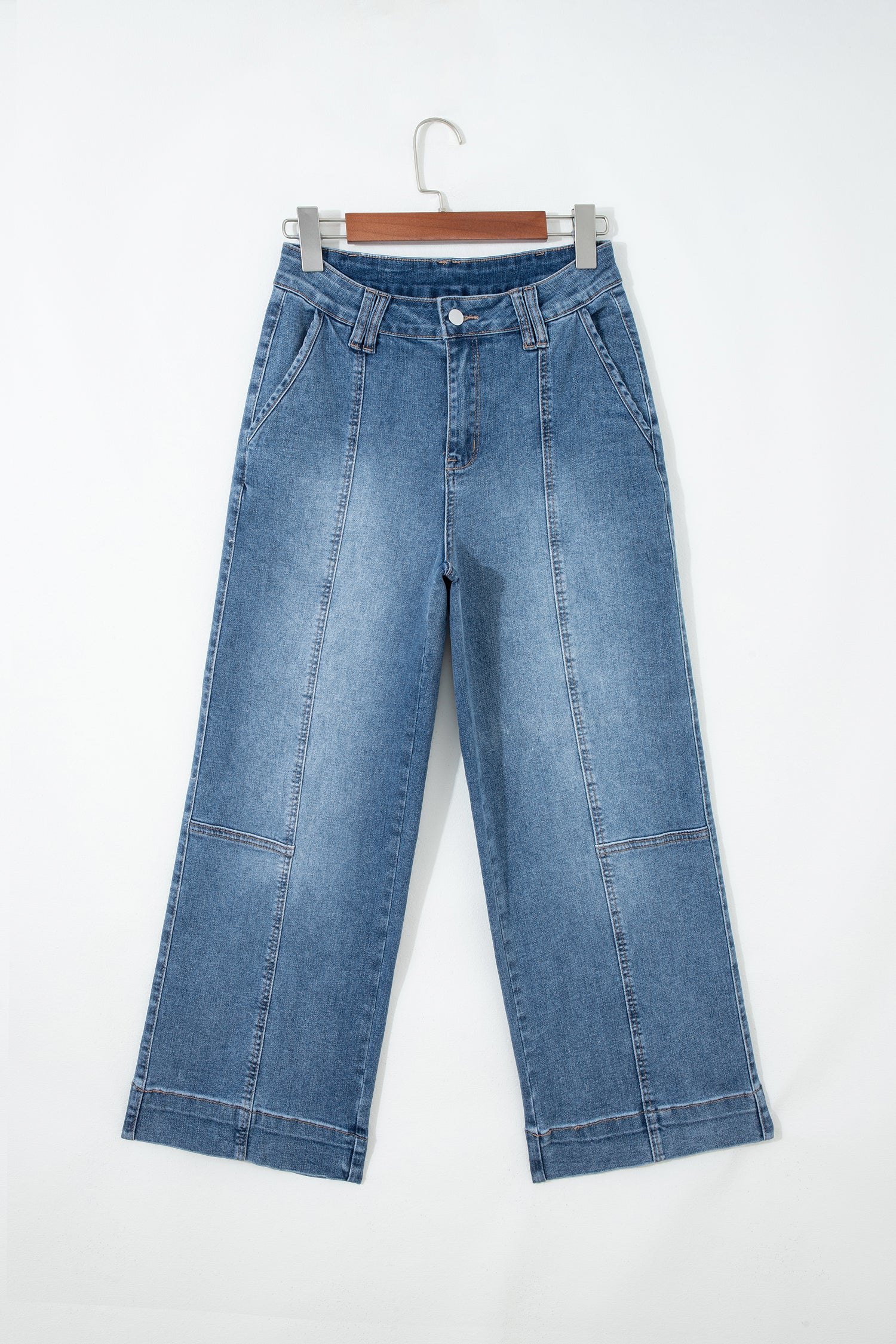 Sail Blue Exposed Stitching Straight Jeans-Bottoms/Jeans-[Adult]-[Female]-2022 Online Blue Zone Planet