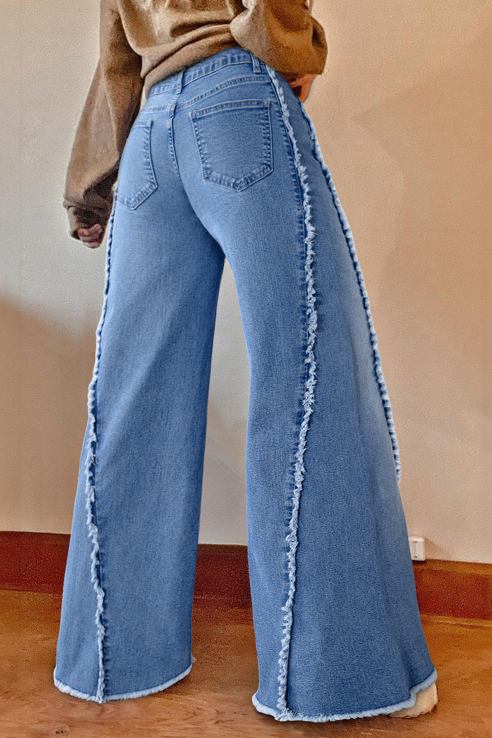 Beau Blue Vintage Stitching Raw Hem Flared Jeans-Bottoms/Jeans-[Adult]-[Female]-2022 Online Blue Zone Planet