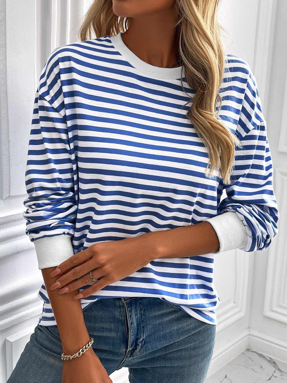 Ivy Lane Striped Round Neck Long Sleeve Sweatshirt-TOPS / DRESSES-[Adult]-[Female]-2022 Online Blue Zone Planet