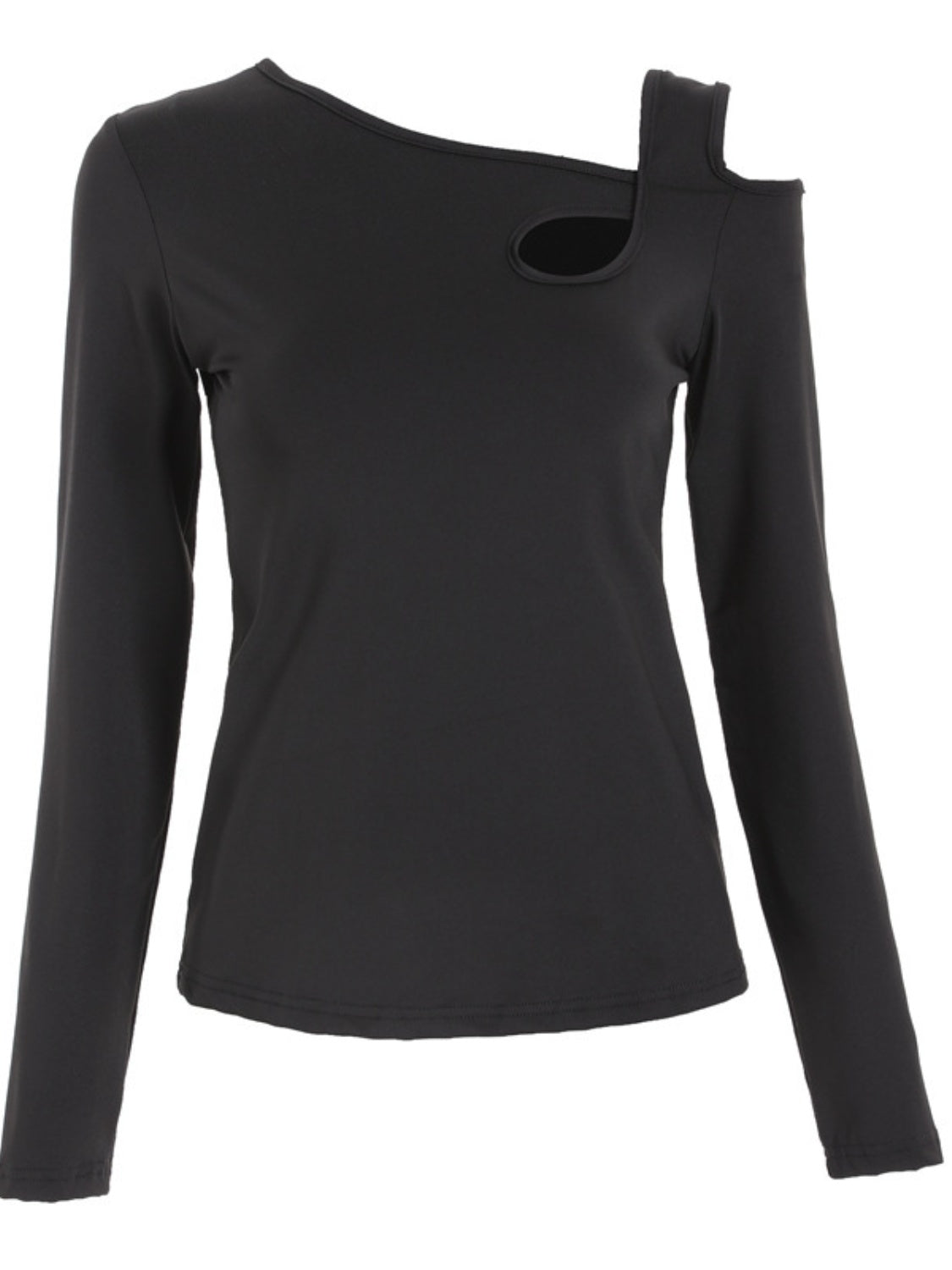 Cutout Asymmetrical Neck Long Sleeve T-Shirt-TOPS / DRESSES-[Adult]-[Female]-2022 Online Blue Zone Planet