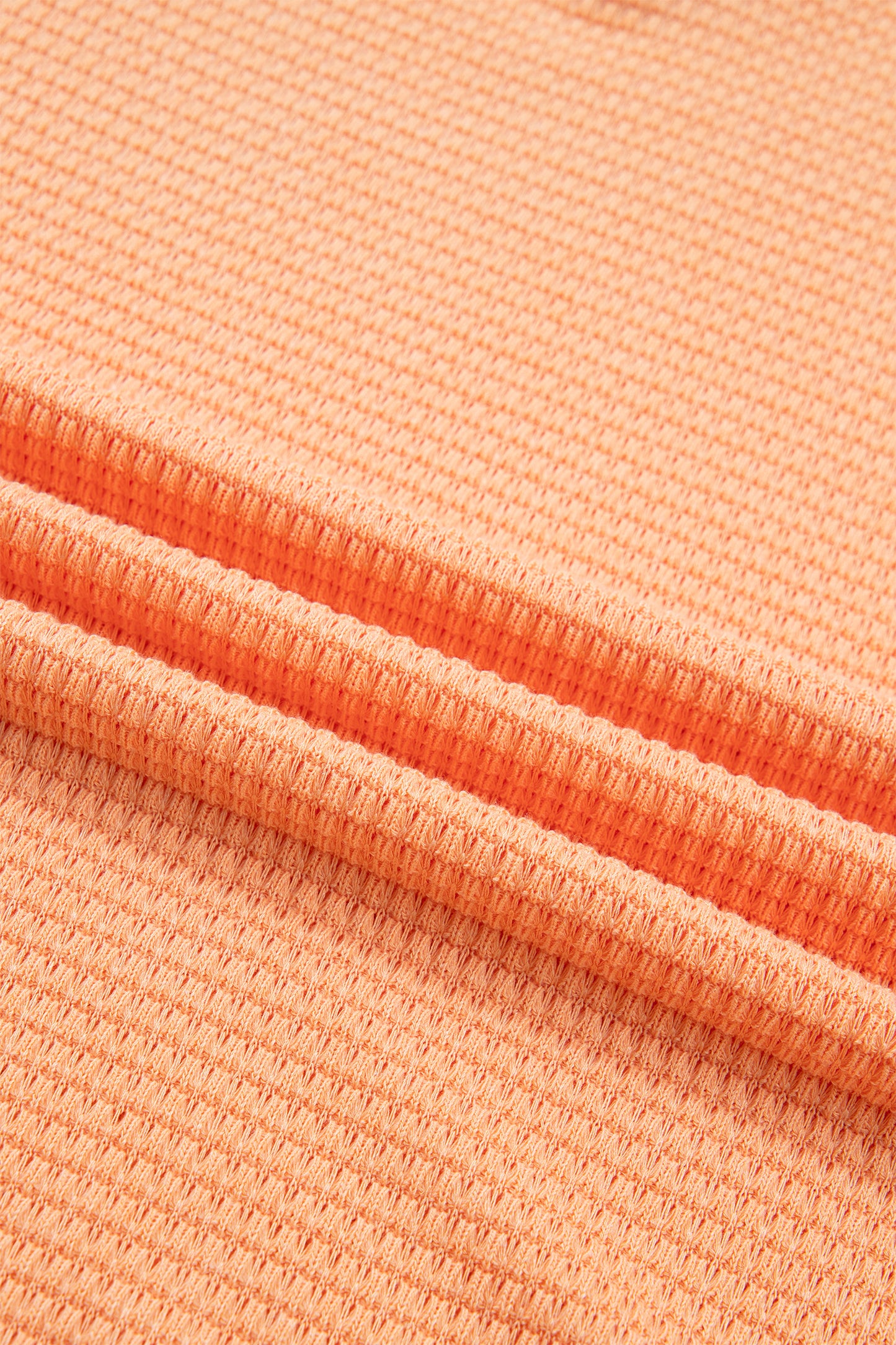 Grapefruit Orange Waffle V Neck Short Sleeve Knit Top-Tops/Tops & Tees-[Adult]-[Female]-2022 Online Blue Zone Planet