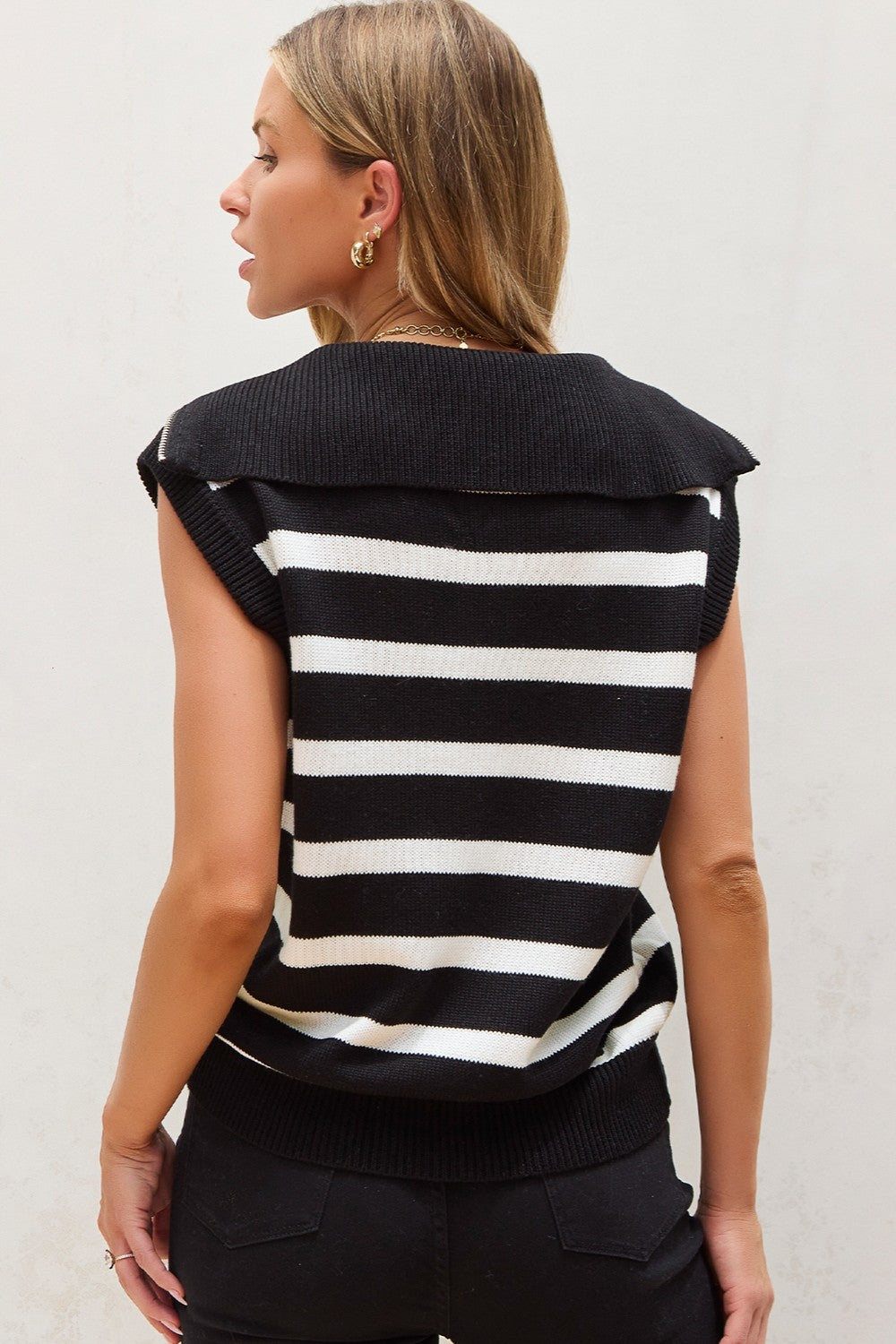 Striped Half Zip Sweater Vest-TOPS / DRESSES-[Adult]-[Female]-2022 Online Blue Zone Planet