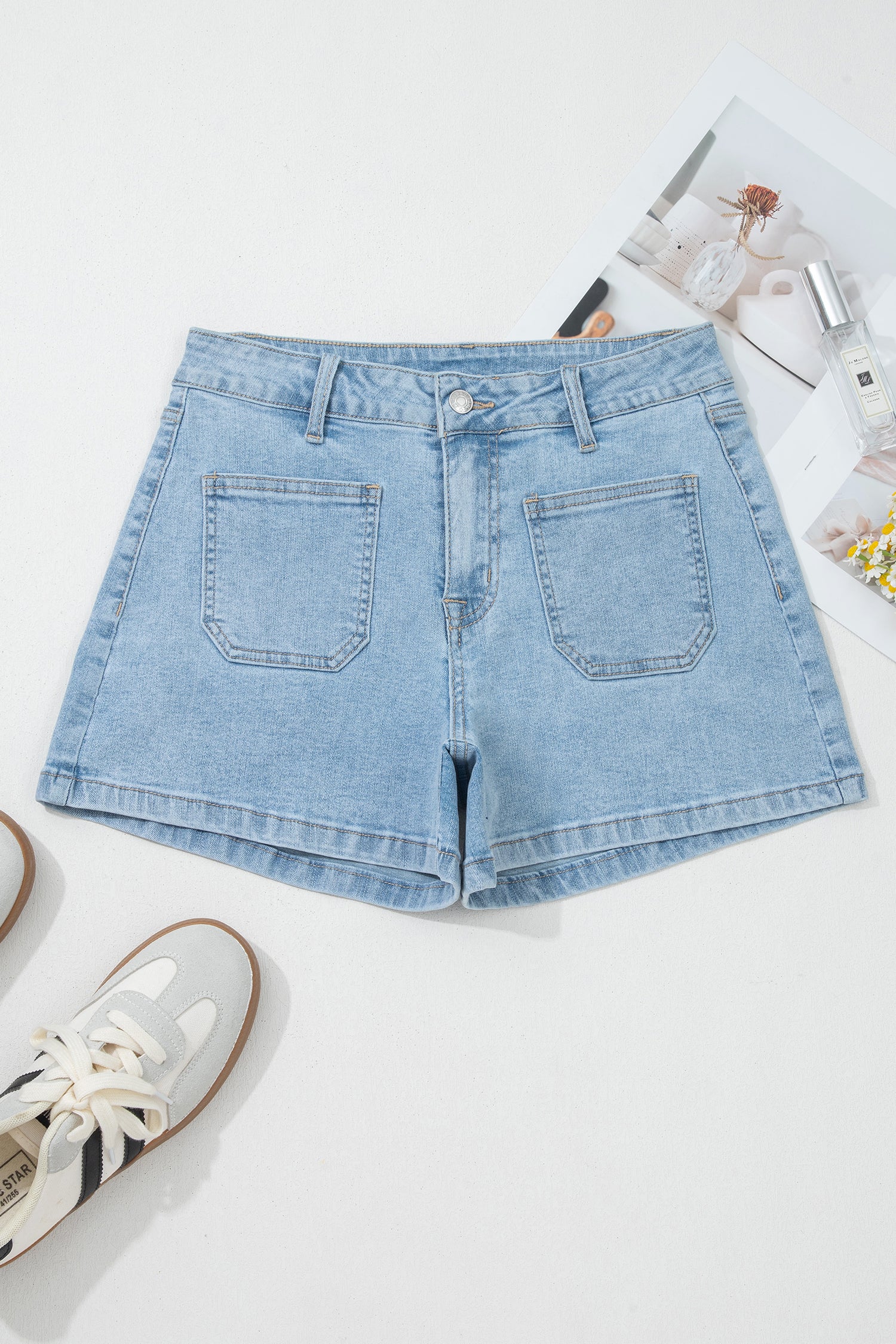Myosotis High Rise Patch Pocket Denim Shorts-Bottoms/Denim Shorts-[Adult]-[Female]-2022 Online Blue Zone Planet