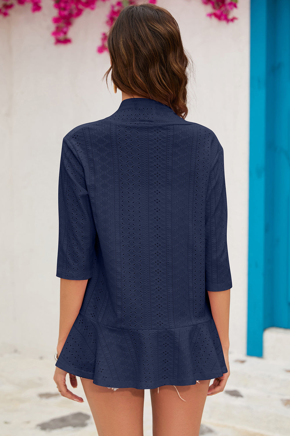 Eyelet Open Front Cardigan-TOPS / DRESSES-[Adult]-[Female]-2022 Online Blue Zone Planet