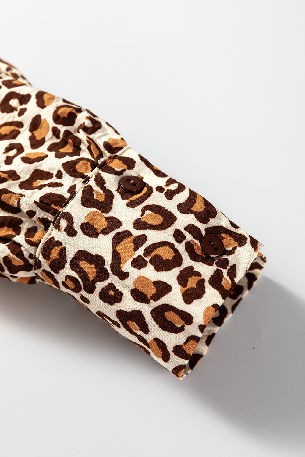 Brown Leopard Print Contrast Frilled Trim Button Down V Neck Shirt-Tops/Blouses & Shirts-[Adult]-[Female]-2022 Online Blue Zone Planet
