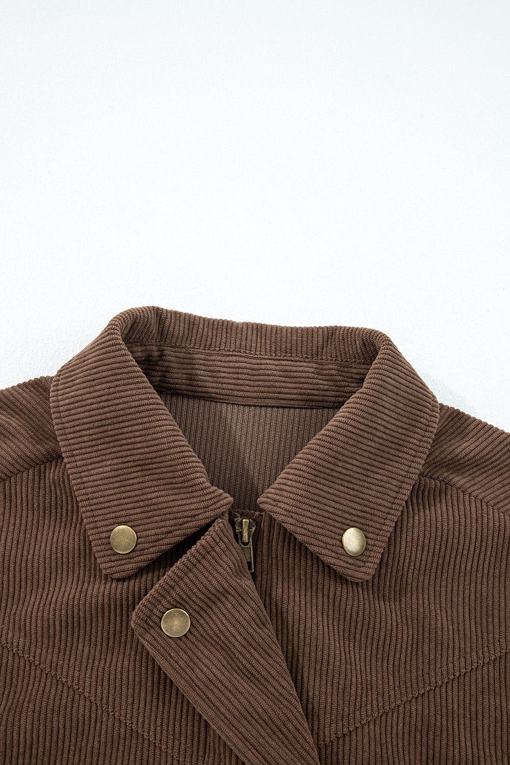 Dark Khaki Button Zip Up Lapel Collar Corduroy Jacket-Outerwear/Jackets-[Adult]-[Female]-2022 Online Blue Zone Planet