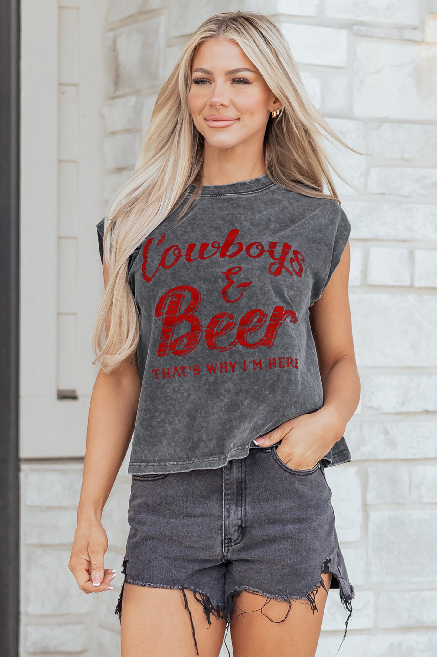 Sleet Cowboy & Beer Western Graphic Mineral Wash Tank Top-Tops/Tank Tops-[Adult]-[Female]-2022 Online Blue Zone Planet