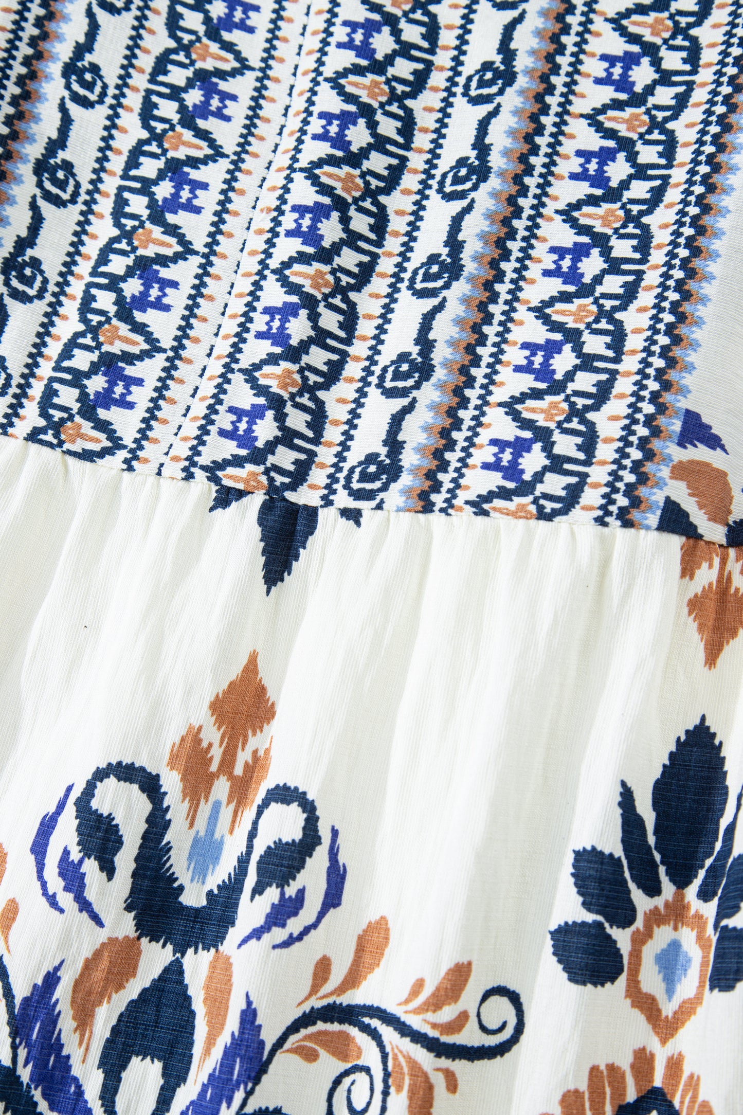 Sky Blue Plus Size Boho Print Split Neck Long Sleeve Mini Dress-TOPS / DRESSES-[Adult]-[Female]-2022 Online Blue Zone Planet