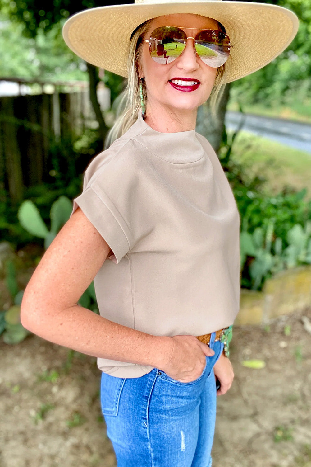 Oatmeal Plain Crew Neck Loose Fit Casual Top-Tops/Tops & Tees-[Adult]-[Female]-2022 Online Blue Zone Planet