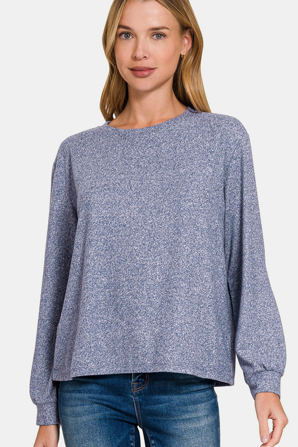 Blue Zone Planet | Zenana Hacci Round Neck Long Sleeve T-Shirt-TOPS / DRESSES-[Adult]-[Female]-2022 Online Blue Zone Planet