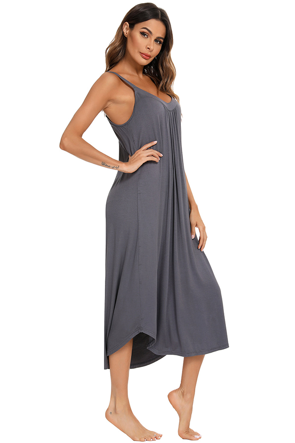 V-Neck Midi Lounge Dress-[Adult]-[Female]-2022 Online Blue Zone Planet