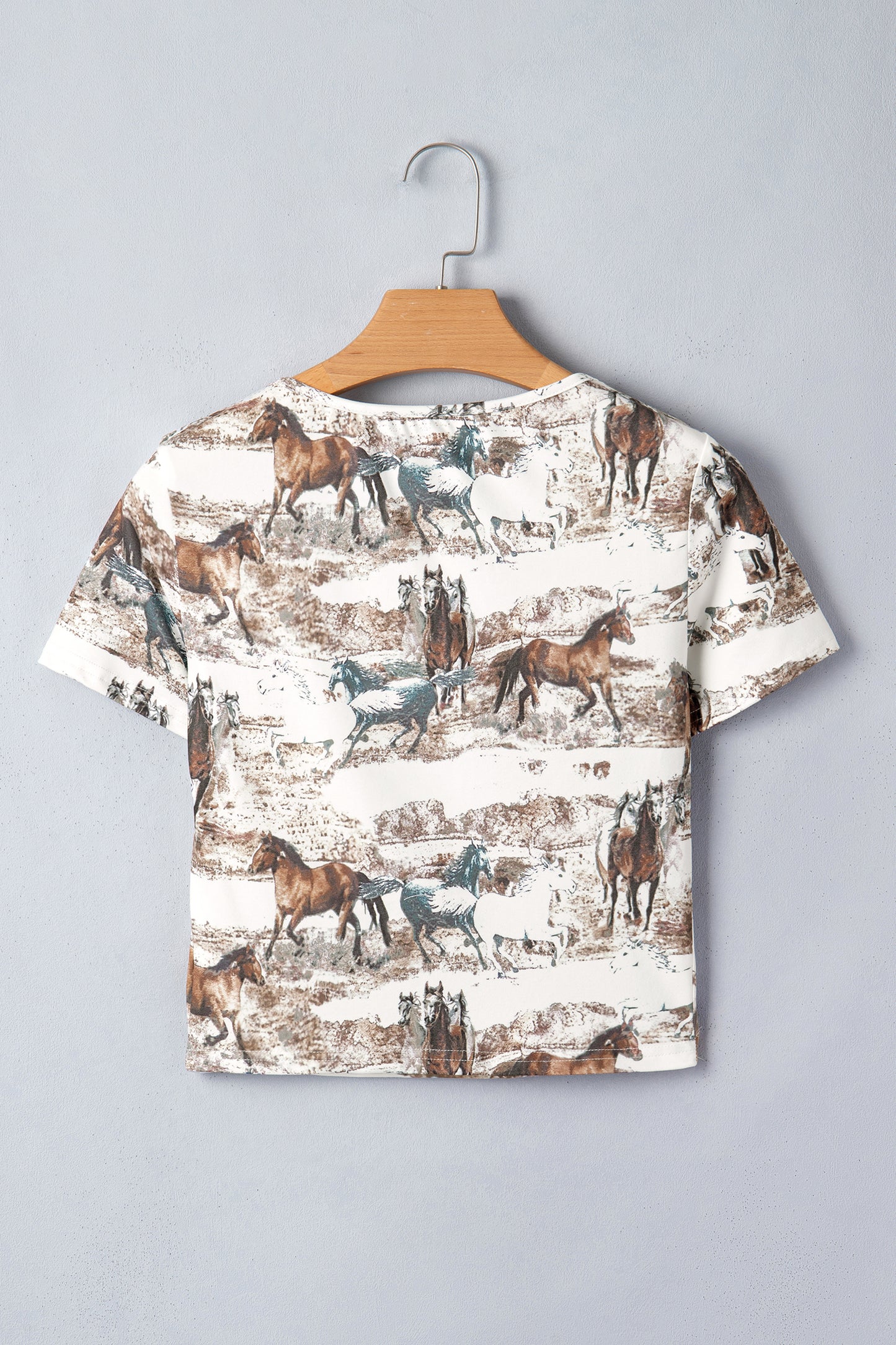 White Western Galloping Horses Printed Slim Fit T Shirt