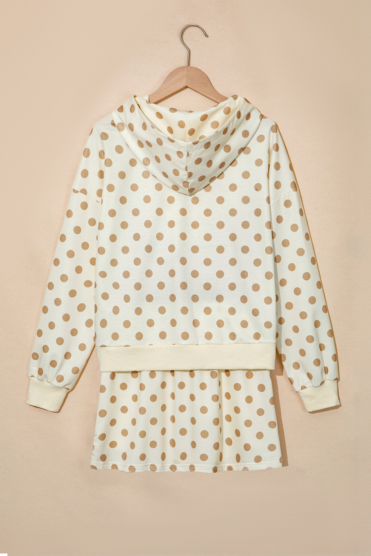 Khaki Polka Dot Hooded Long Sleeve Top Casual Mini Skort Set