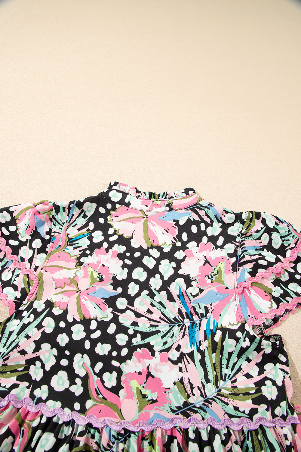 Blue Zone Planet | Pink Floral Ricrac Embellished Tiered Mini Dress-TOPS / DRESSES-[Adult]-[Female]-2022 Online Blue Zone Planet