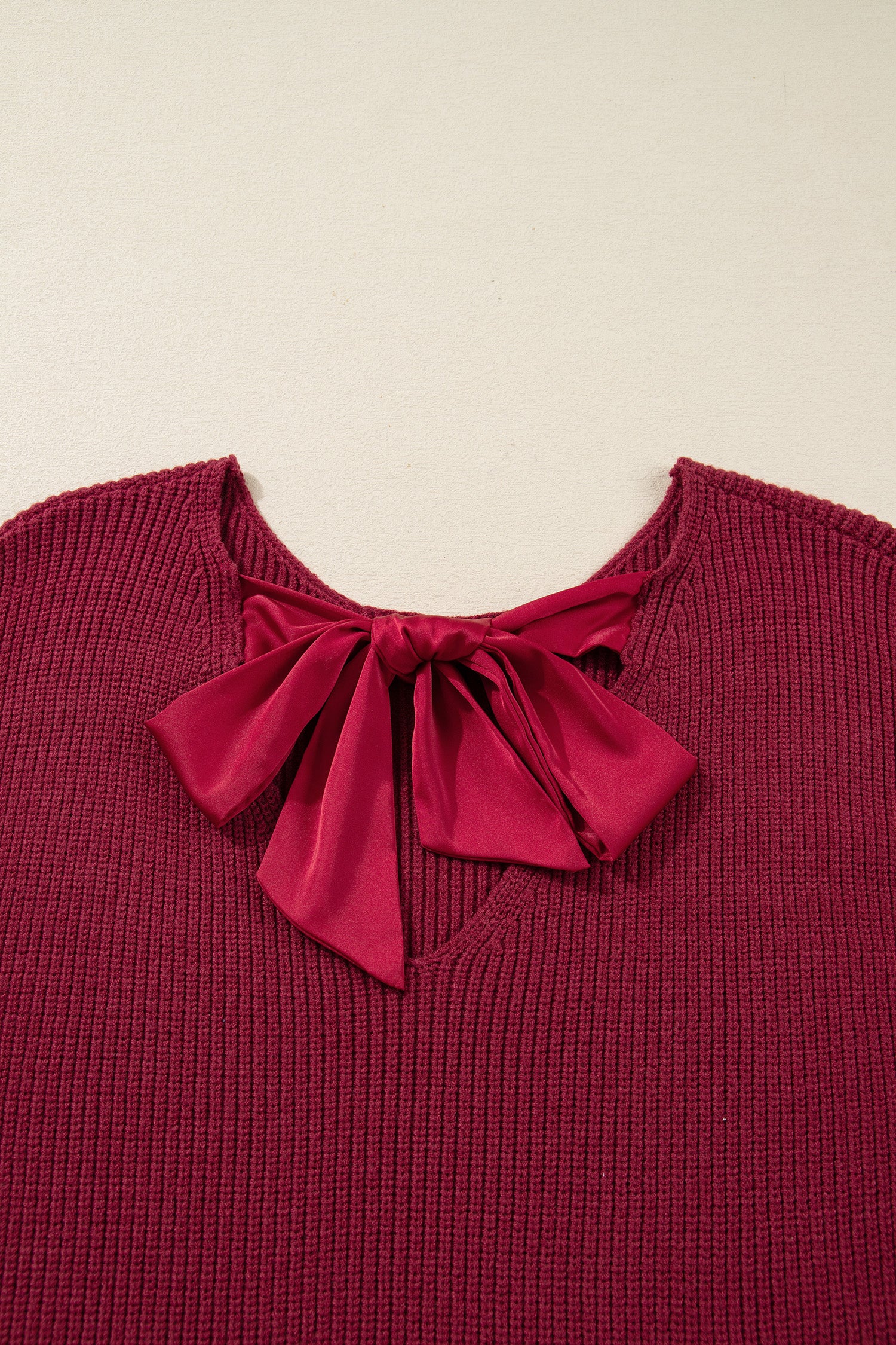 Red Dahlia Ribbed Knit Ribbon Knot Backless Drop Shoulder Sweater-Sweaters & Cardigans/Sweaters-[Adult]-[Female]-2022 Online Blue Zone Planet