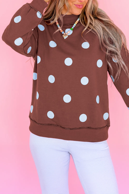 Clay Polka Dot/GOOD DAY Print Reversible Mock Neck Pullover Sweatshirt-Tops/Sweatshirts & Hoodies-[Adult]-[Female]-Clay-S-2022 Online Blue Zone Planet