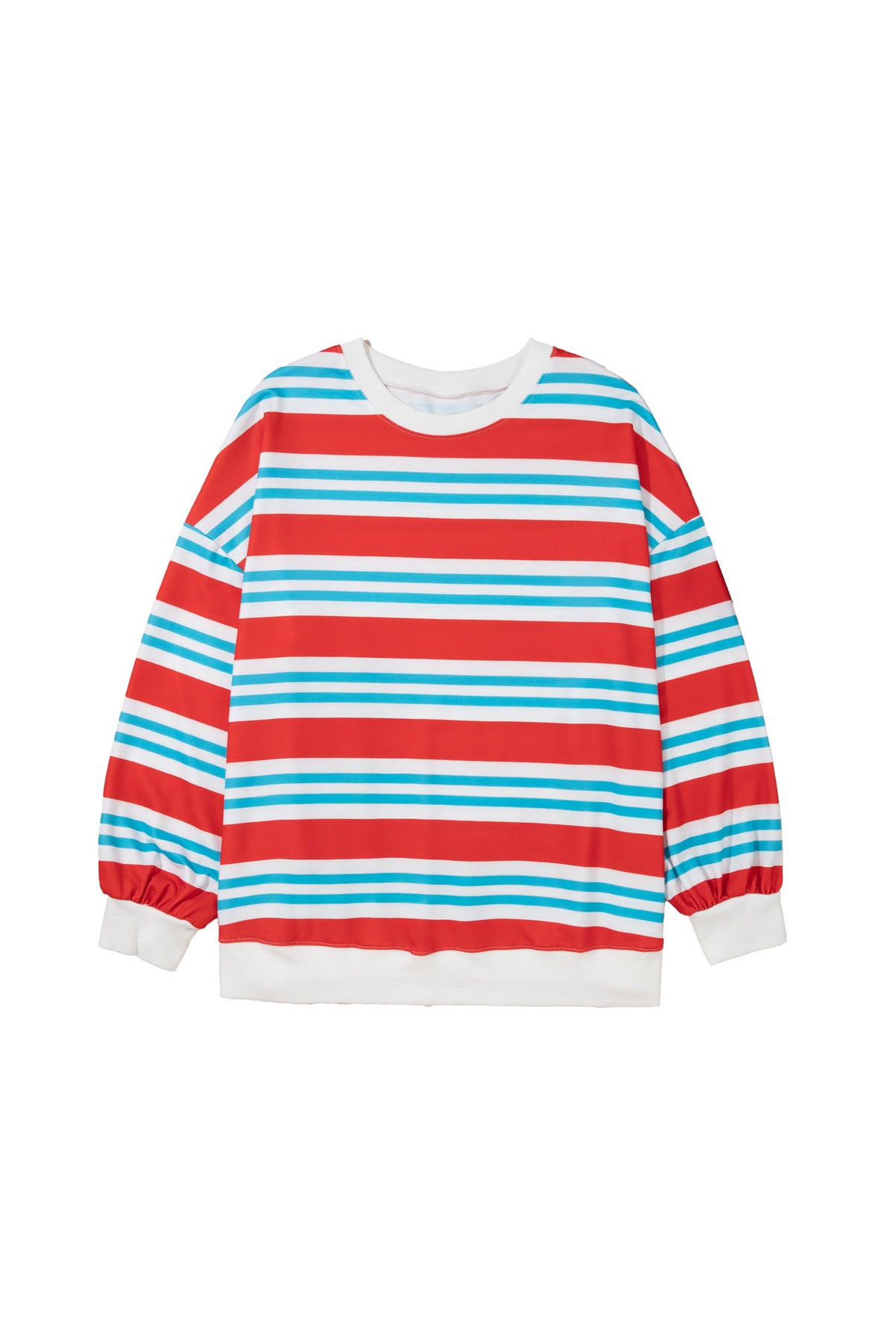 Red Stripe Striped Colorblock Long Sleeve Round Neck Tunic Plus Size Sweatshirt-Plus Size/Plus Size Sweatshirts & Hoodies-[Adult]-[Female]-2022 Online Blue Zone Planet