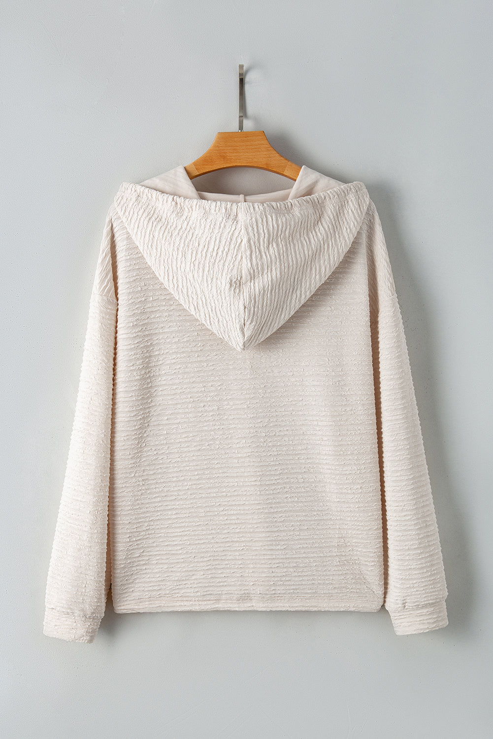 Apricot Solid Textured Drawstring Henley Hoodie-Tops/Sweatshirts & Hoodies-[Adult]-[Female]-2022 Online Blue Zone Planet