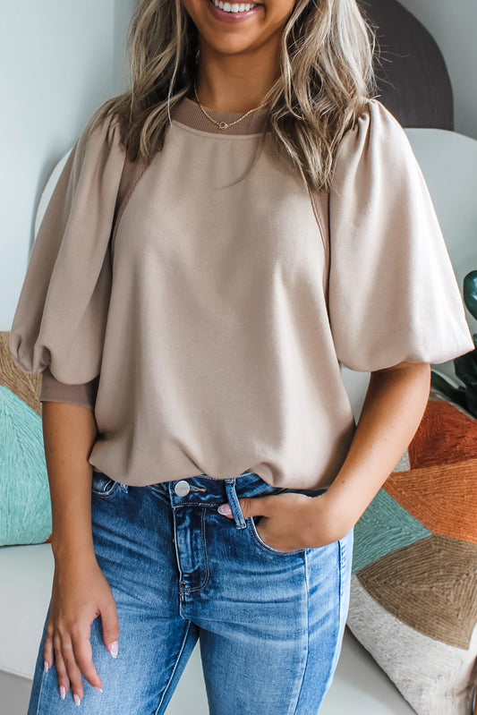 Goat Half Lantern Sleeve Solid Colour Pullover Top-Tops/Blouses & Shirts-[Adult]-[Female]-Goat-S-2022 Online Blue Zone Planet
