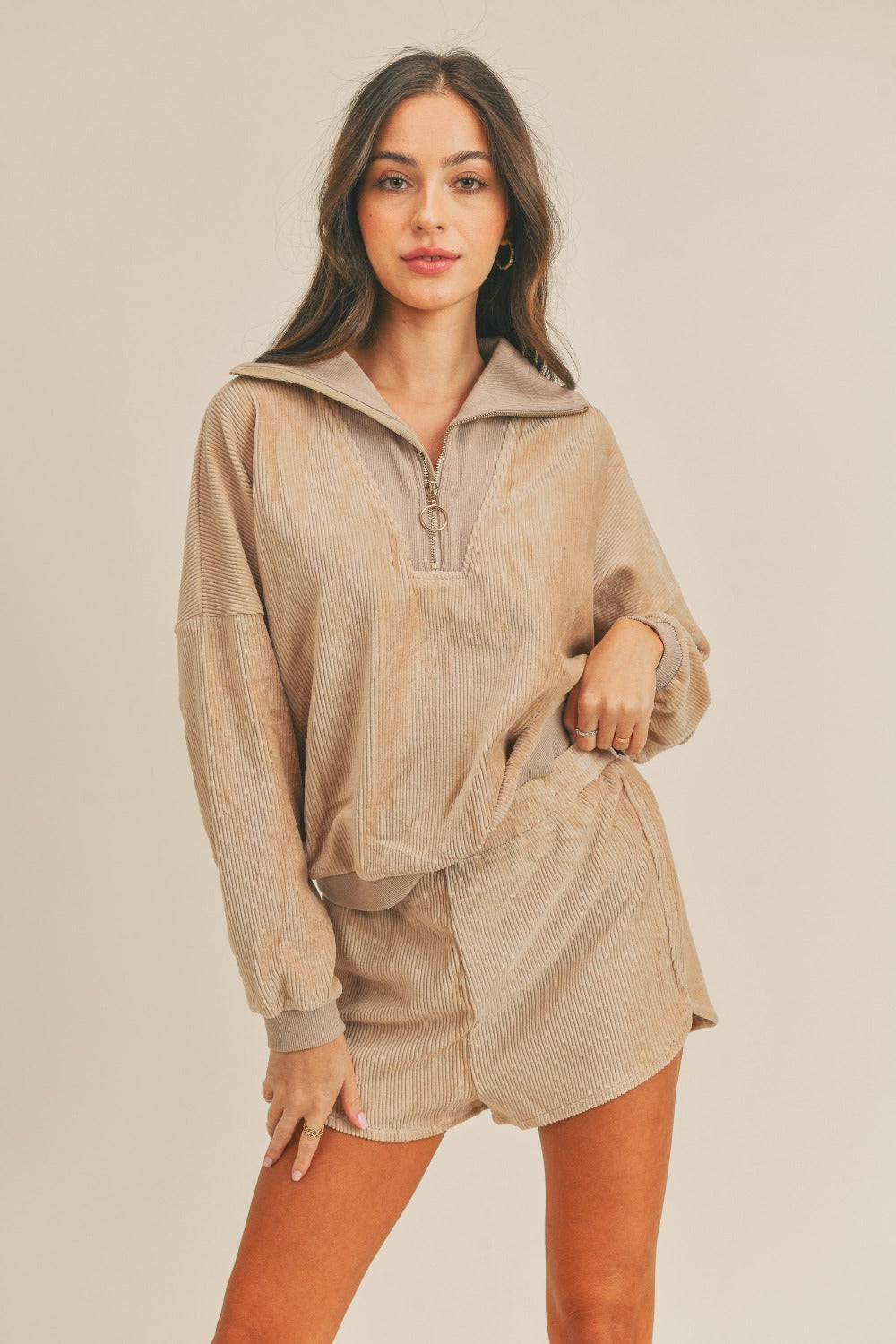 MABLE Corduroy Half Zip Top and Shorts Set-TOPS / DRESSES-[Adult]-[Female]-2022 Online Blue Zone Planet