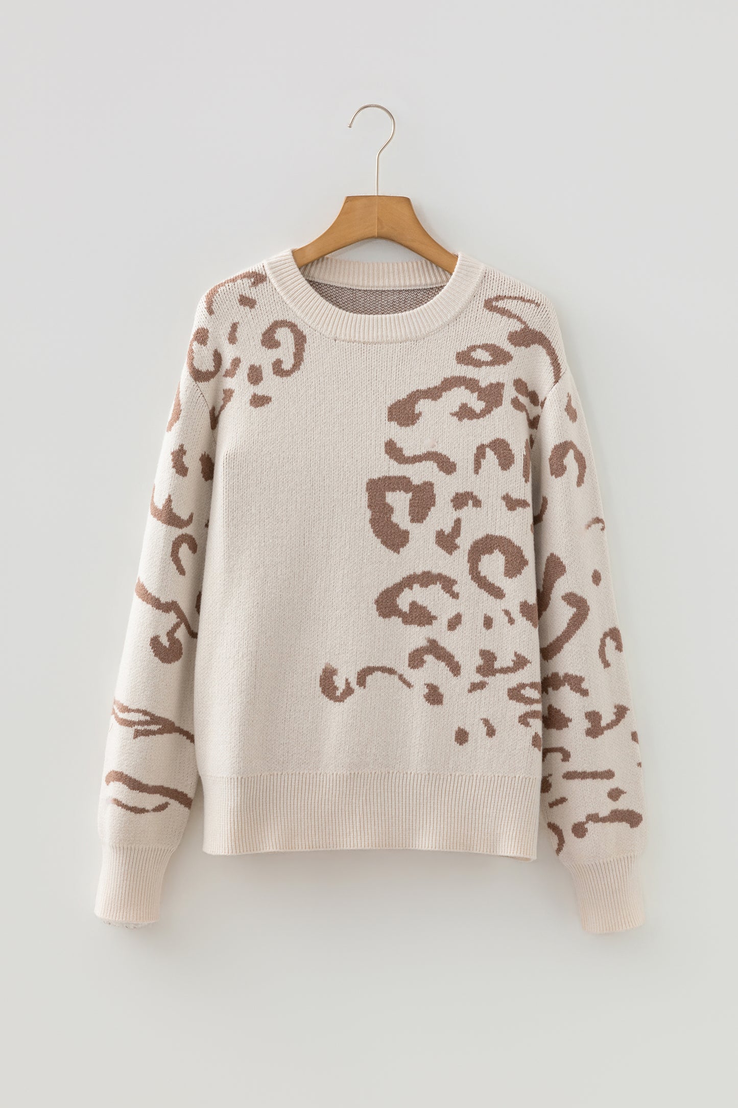 Beige Asymmetric Leopard Print Detail Drop Shoulder Sweater-TOPS / DRESSES-[Adult]-[Female]-2022 Online Blue Zone Planet
