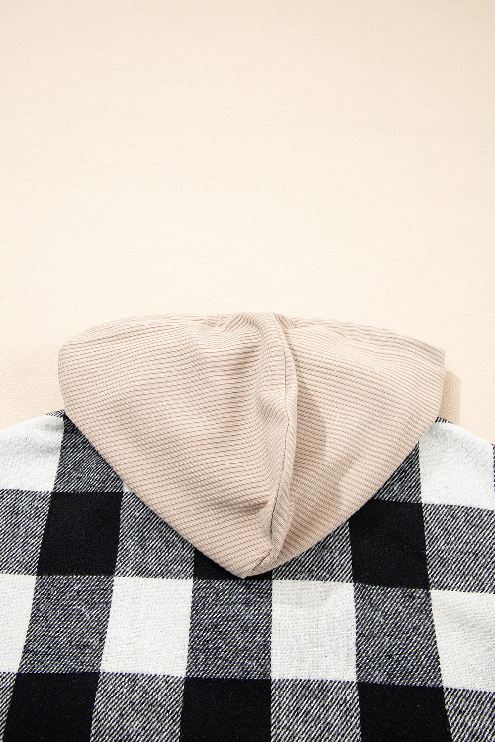 Black Double Plaid Patchwork Drawstring Hooded Shacket-Tops / Dresses-[Adult]-[Female]-2022 Online Blue Zone Planet