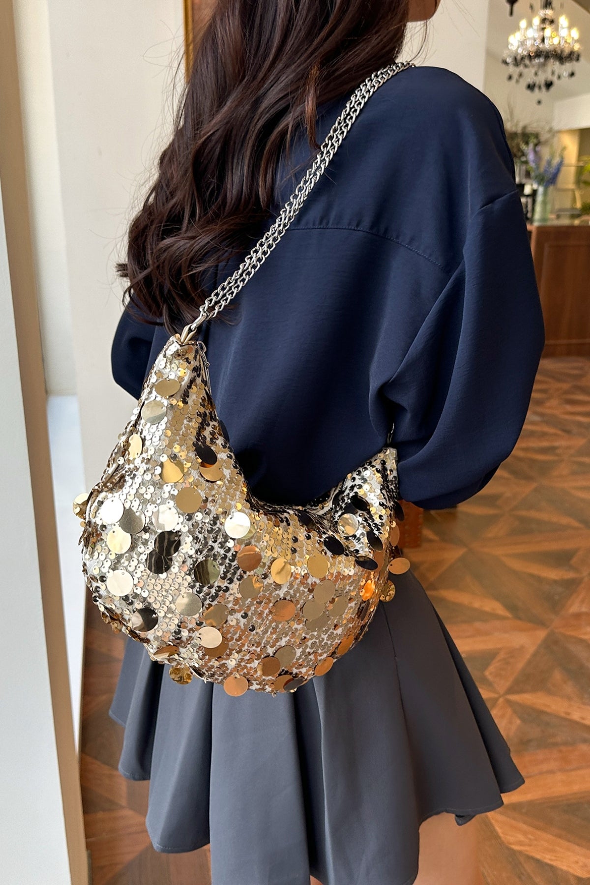 Sequin Chain Crossbody Bag-HANDBAGS-[Adult]-[Female]-Gold-One Size-2022 Online Blue Zone Planet