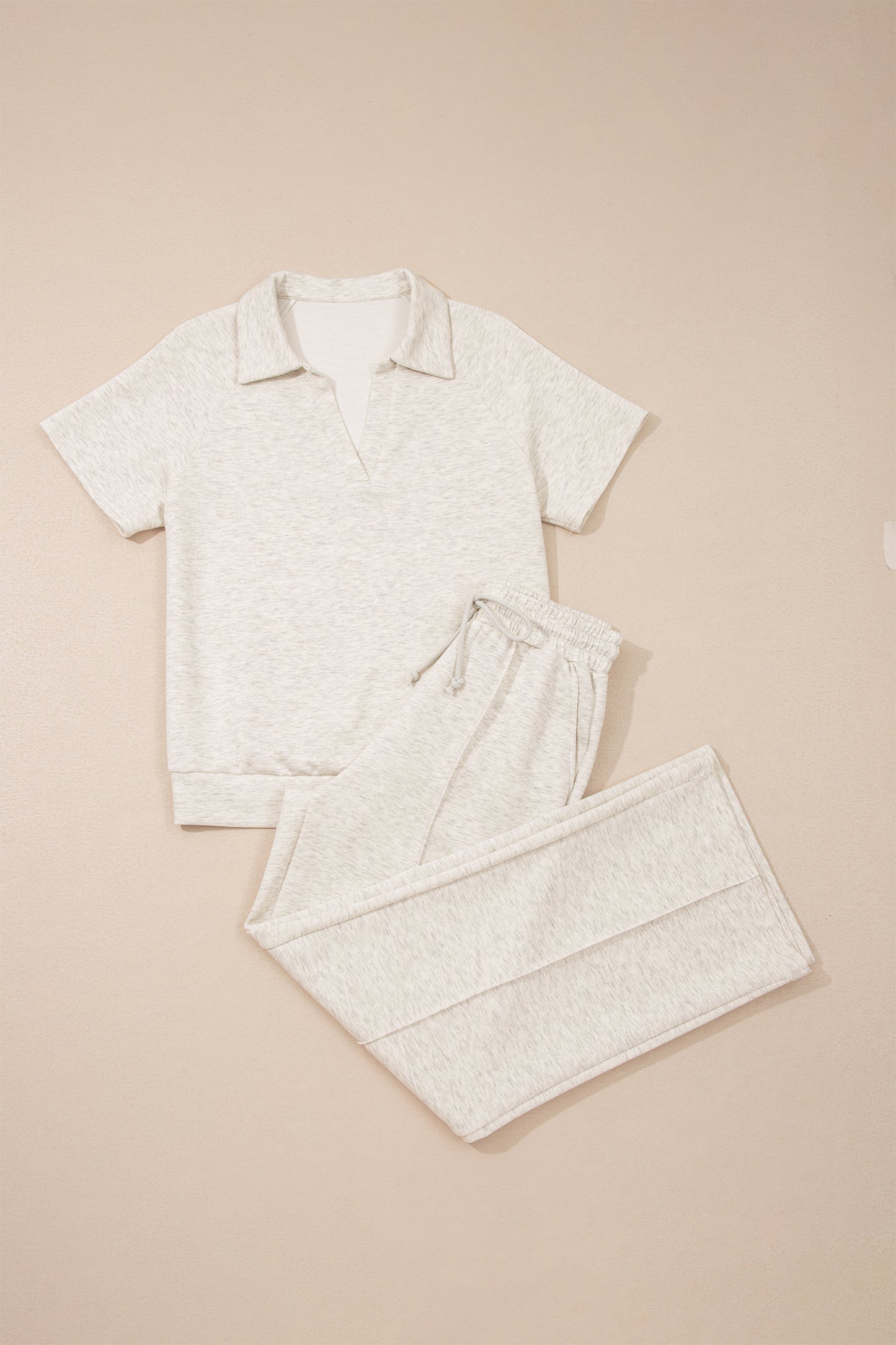 Light Grey Polo Tee Casual Pant Set-Two Piece Sets/Pant Sets-[Adult]-[Female]-2022 Online Blue Zone Planet
