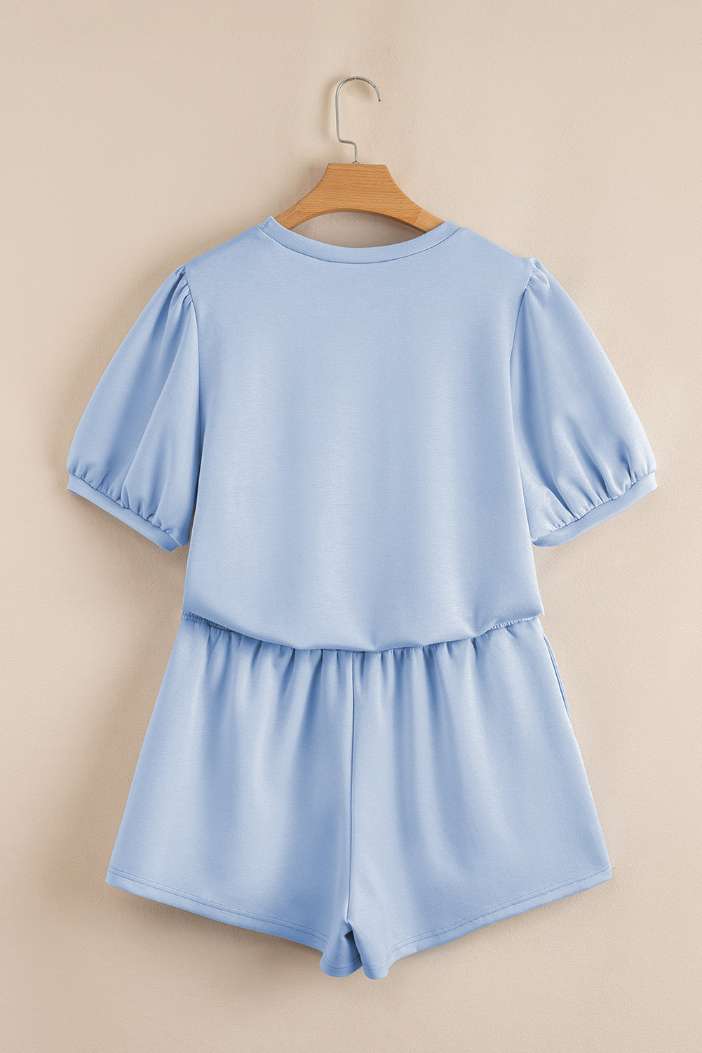 Beau Blue Puff Sleeve Pearl Embellished Scallop Trim Top 2 Piece Skort Set-Two Piece Sets/Two Piece Dresses-[Adult]-[Female]-2022 Online Blue Zone Planet