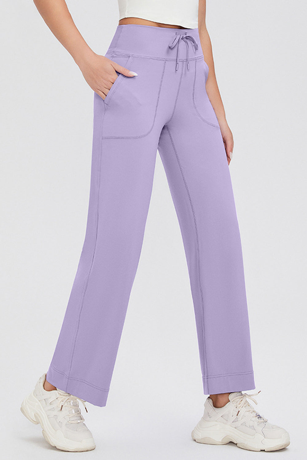 Basic Bae Full Size Drawstring High Waist Pants with Pockets-BOTTOMS SIZES SMALL MEDIUM LARGE-[Adult]-[Female]-Lavender-S-2022 Online Blue Zone Planet